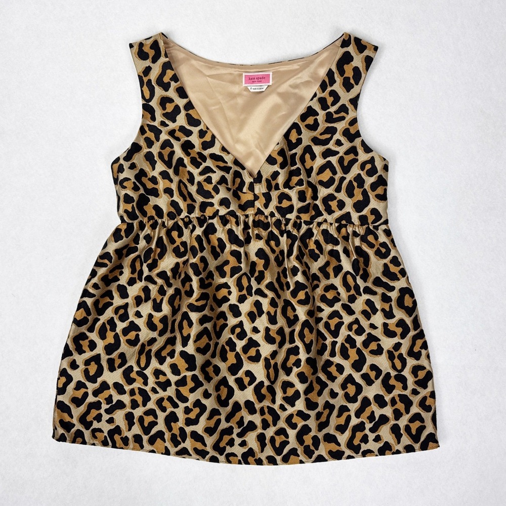 Kate Spade New York Leopard Print Babydoll Top Womens 8 Sleeveless V Neck